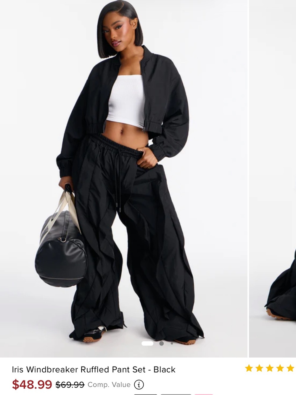 Fashion Nova Iris Windbreaker Ruffled Pant Set - Black